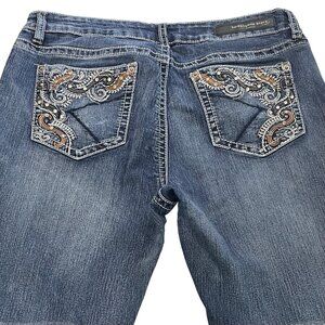 Twentyone Black Skinny Jeans Juniors 11 Mid Rise Embellished Southwestern Y2K